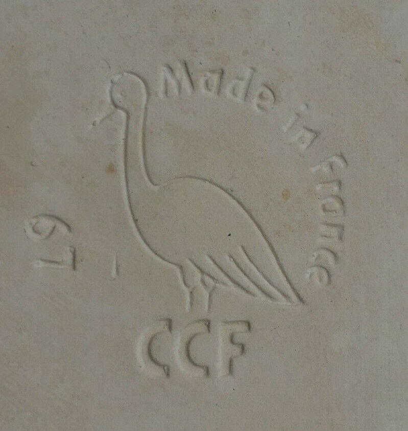 PLAT CAQUELON VINTAGE FAIENCE CERAMIQUE VERNISSEE CCF CIGOGNE