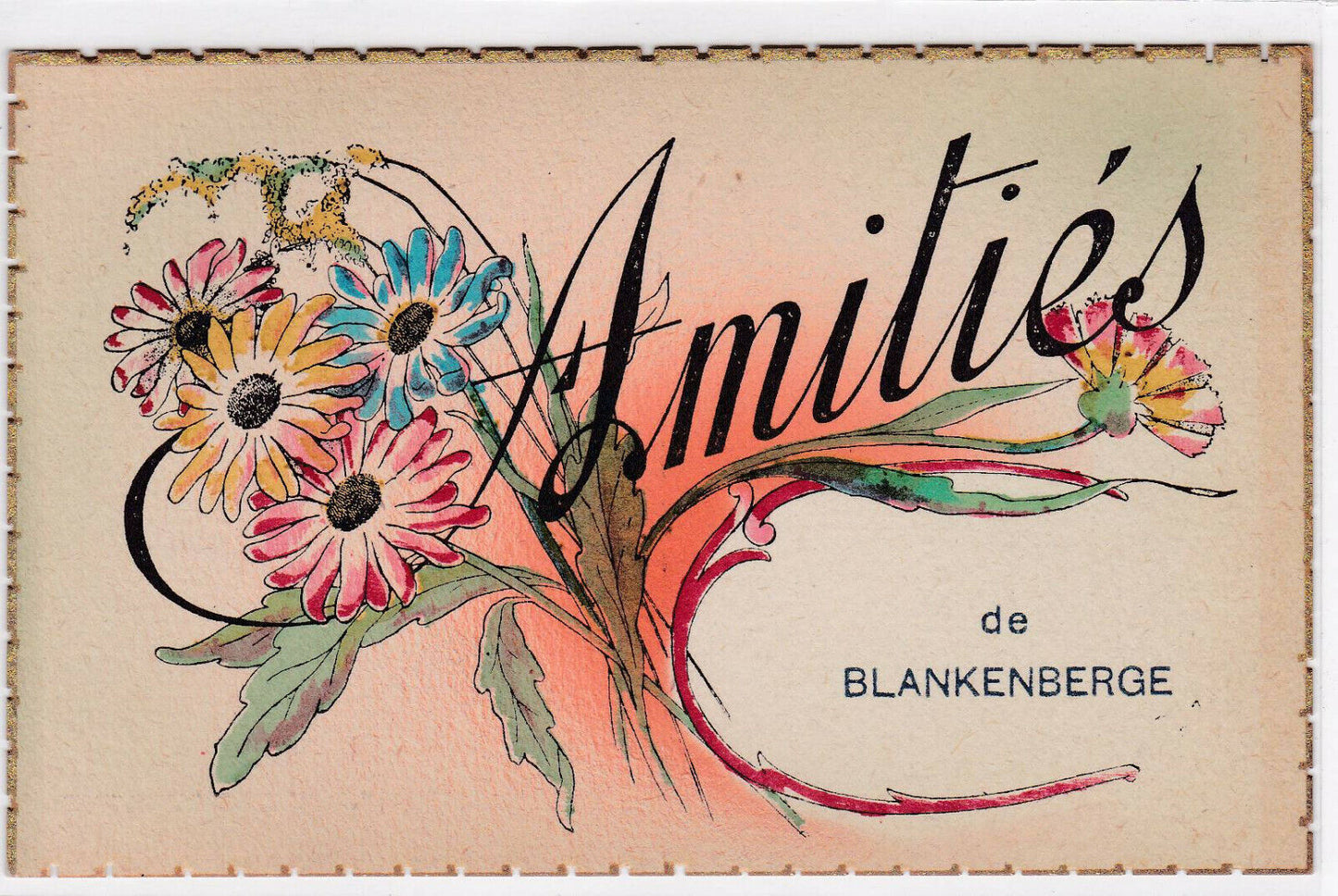 CARTE POSTALE ANCIENNE CPA FANTAISIE AMITIES DE BLANKENBERGE HANDPAINTED