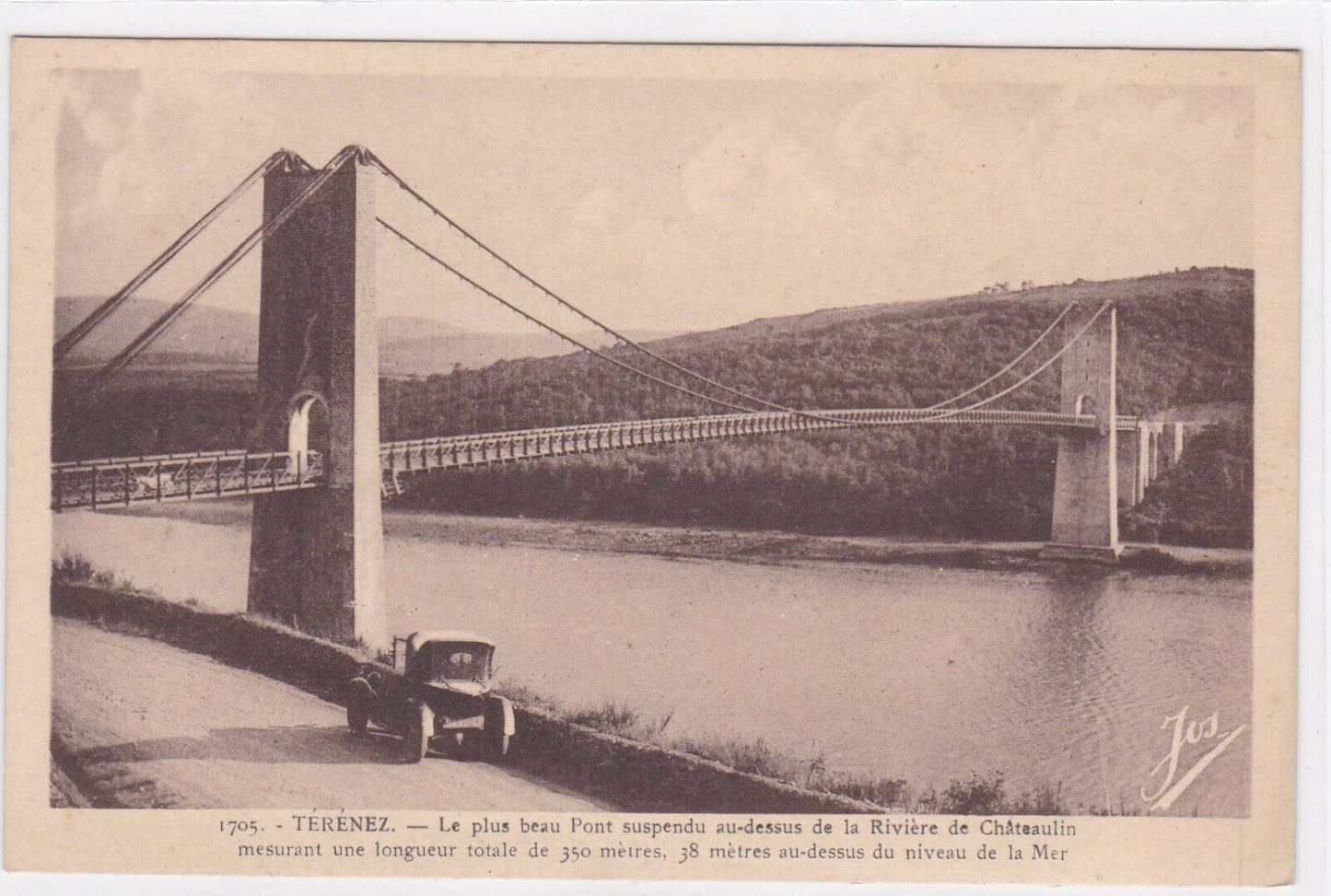 CARTE POSTALE ANCIENNE CPA TERENEZ PONT SUSPENDU RIVIERE CHATEAULIN