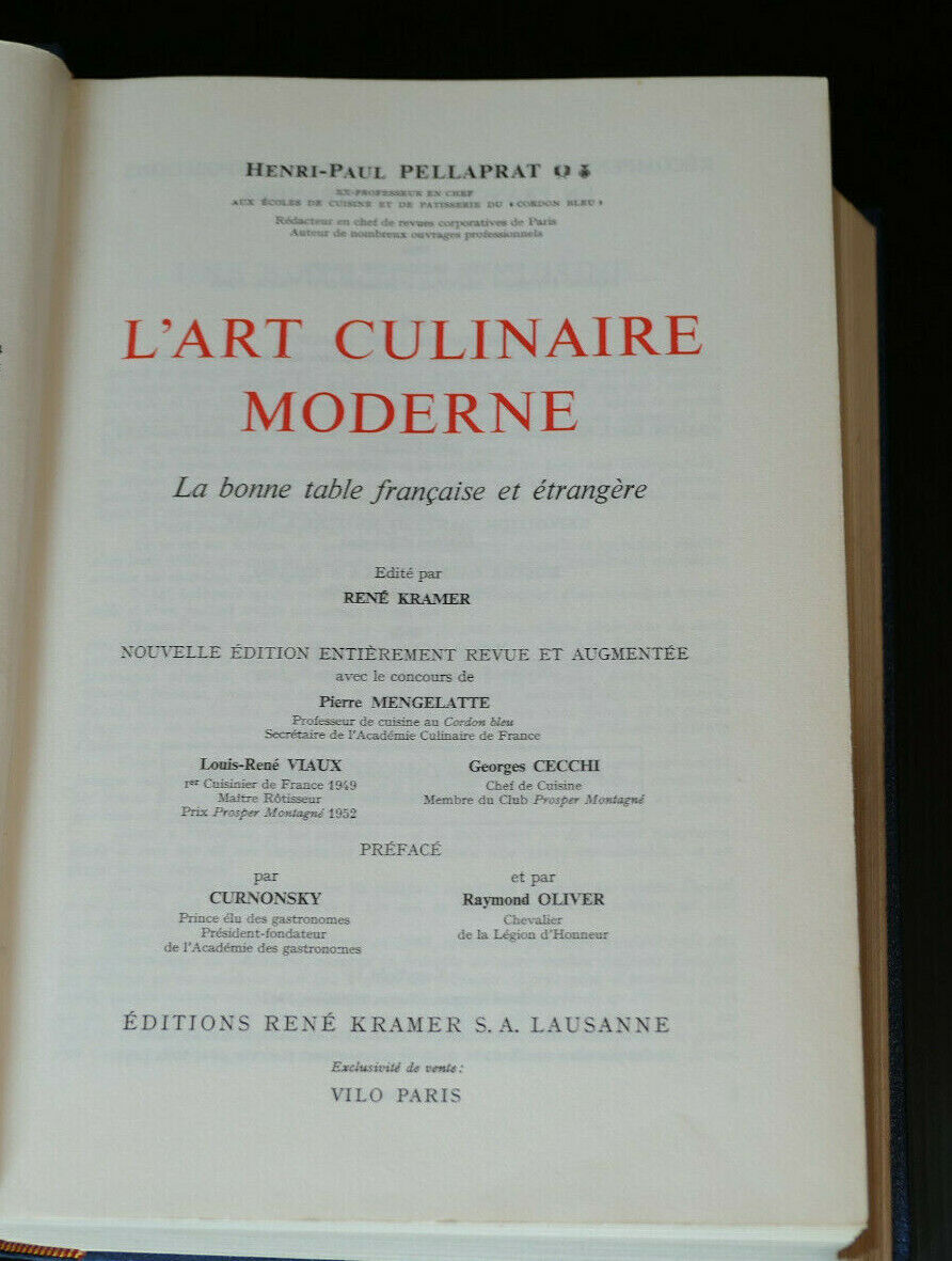 L'ART CULINAIRE MODERNE LA BONNE TABLE FRANCAISE ET ETRANGERE / RENE KRAMER 1962