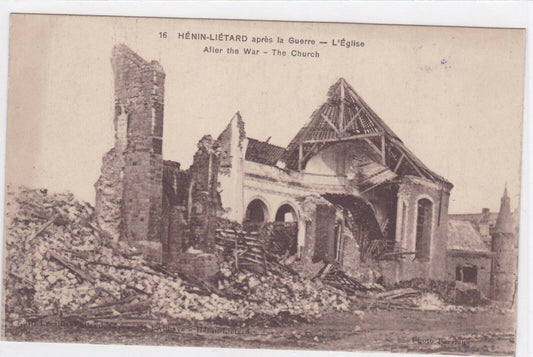 CARTE POSTALE ANCIENNE NOIR & BLANC CPA HENIN-LIETARD APRES LA GUERRE L'EGLISE