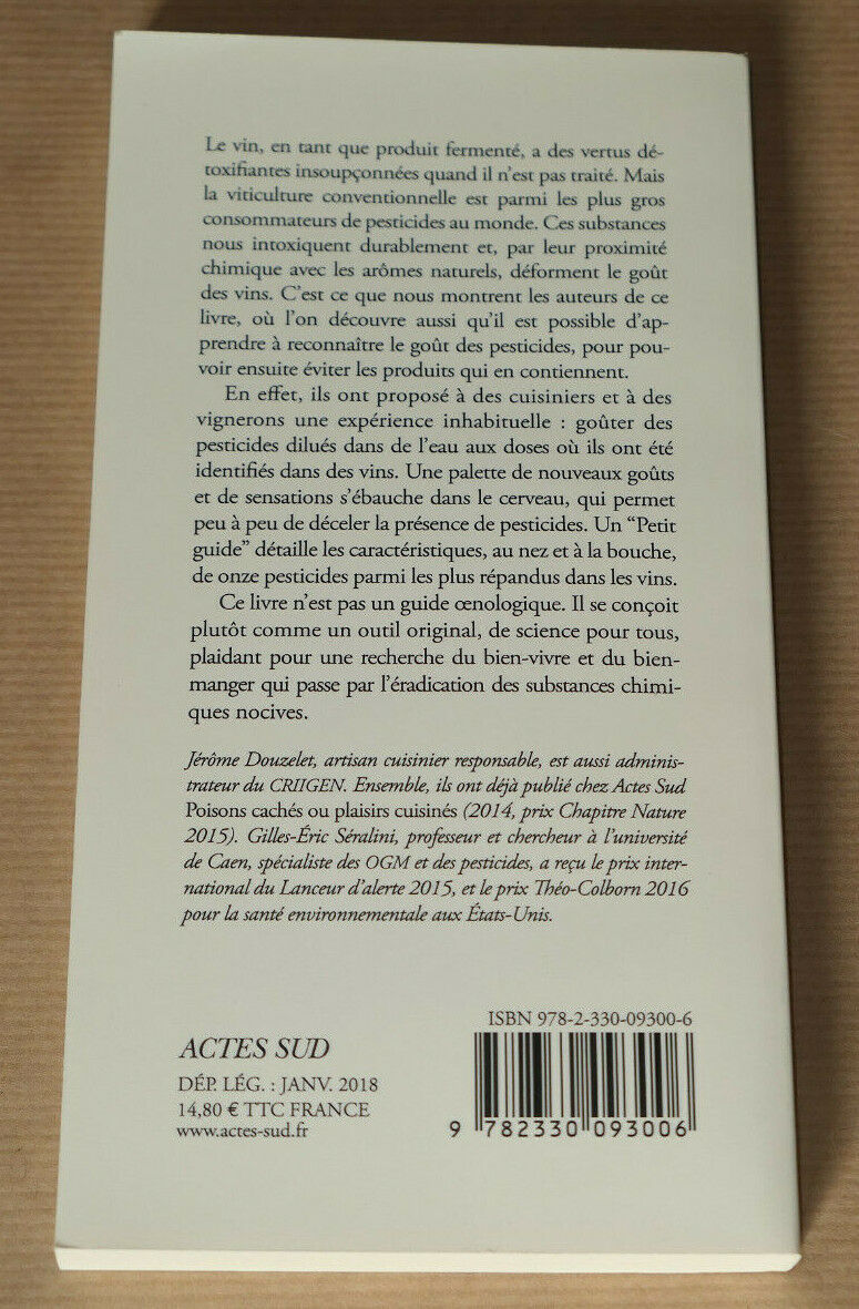 LE GOUT DES PESTICIDES DANS LE VIN / OENOLOGIE SANTE / ACTES SUD 2018