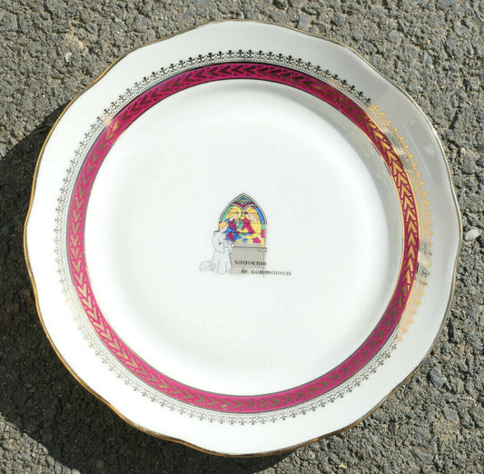 ASSIETTE DECORATIVE SOUVENIR DE COMMUNION EN PORCELAINE DE SOLOGNE LARCHEVEQUE