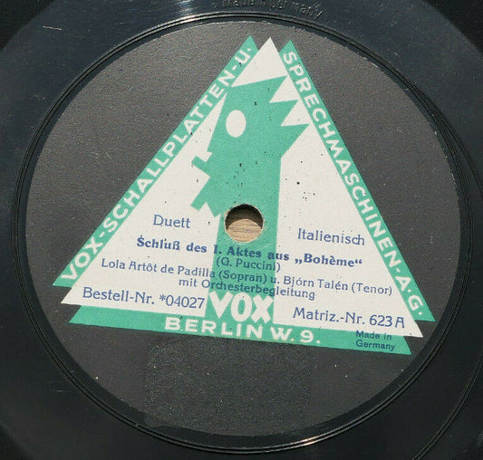 78T 78RPM 30CM 12" LOLA ARTOT DE PADILLA BJORN TALEN VOX GERMANY 04027