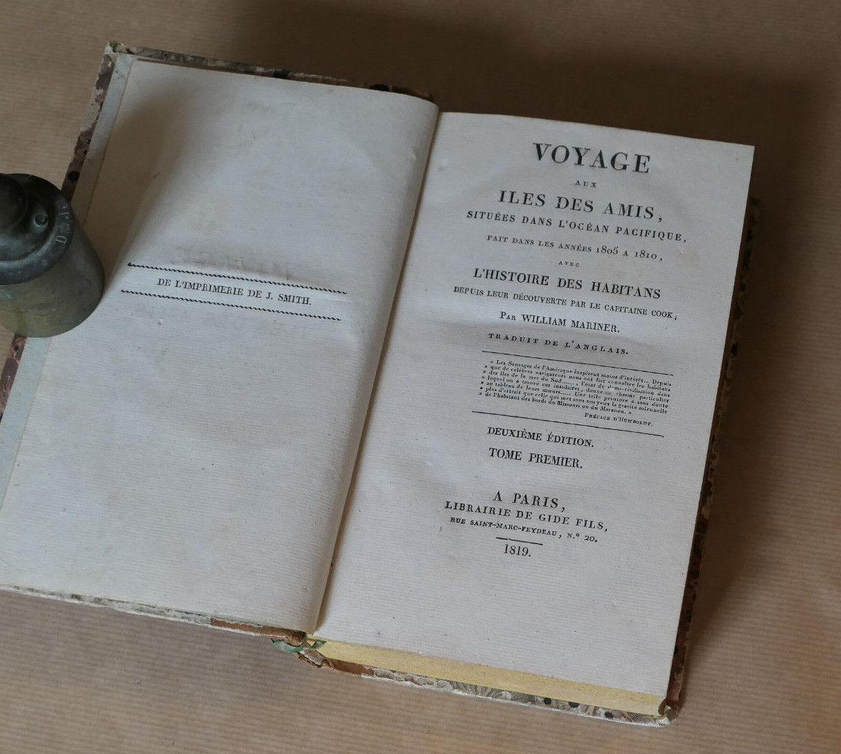 VOYAGE AUX ILES DES AMIS / WILLIAM MARINER / DE GIDE 1819 HISTOIRE MARINE VOYAGE