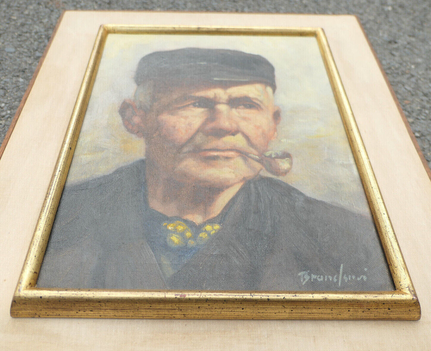 TABLEAU SIGNE PEINTURE HST PORTRAIT HOMME PAYSAN A LA PIPE / SIGNED
