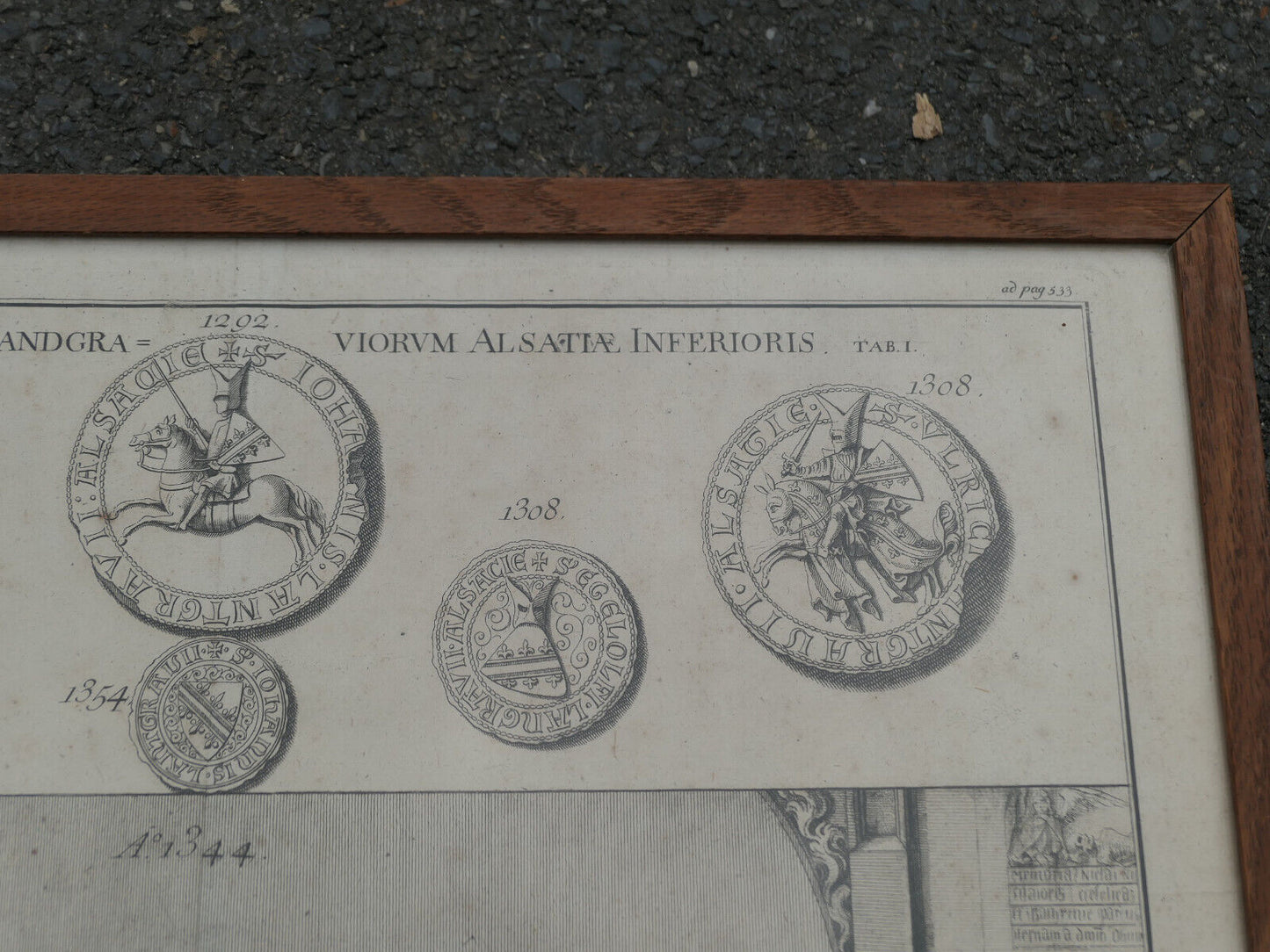 ANCIENNE GRAVURE XVIIIe ALSACE ALSATIA ILLUSTRATA 1761 HISTOIRE SCEAUX LATIN