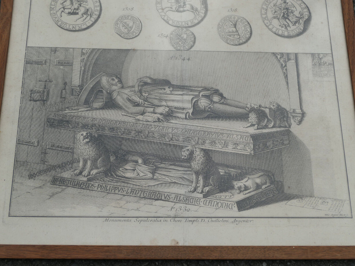 ANCIENNE GRAVURE XVIIIe ALSACE ALSATIA ILLUSTRATA 1761 HISTOIRE SCEAUX LATIN