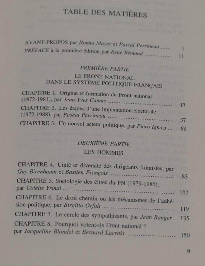 LE FRONT NATIONAL A DECOUVERT PRESSES DE SCIENCES PO 1996 HISTOIRE POLITIQUE FN