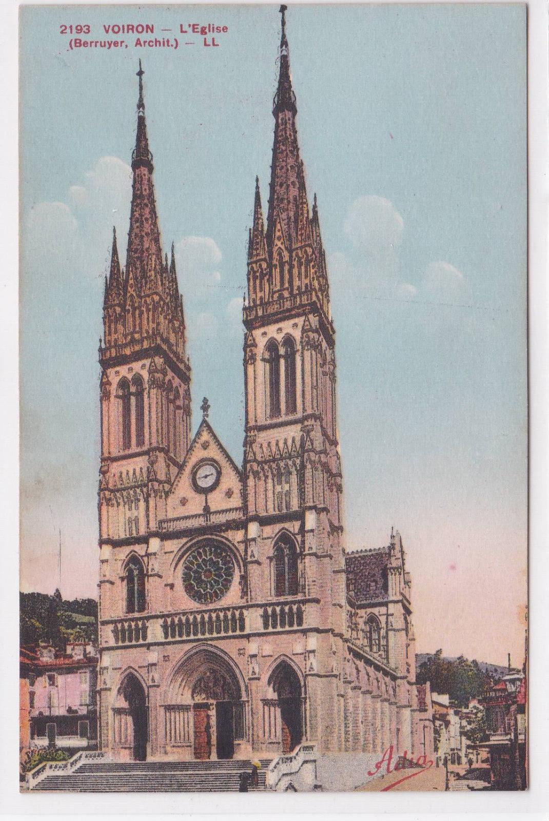 CPA CARTE POSTALE ANCIENNE VOIRON L'EGLISE