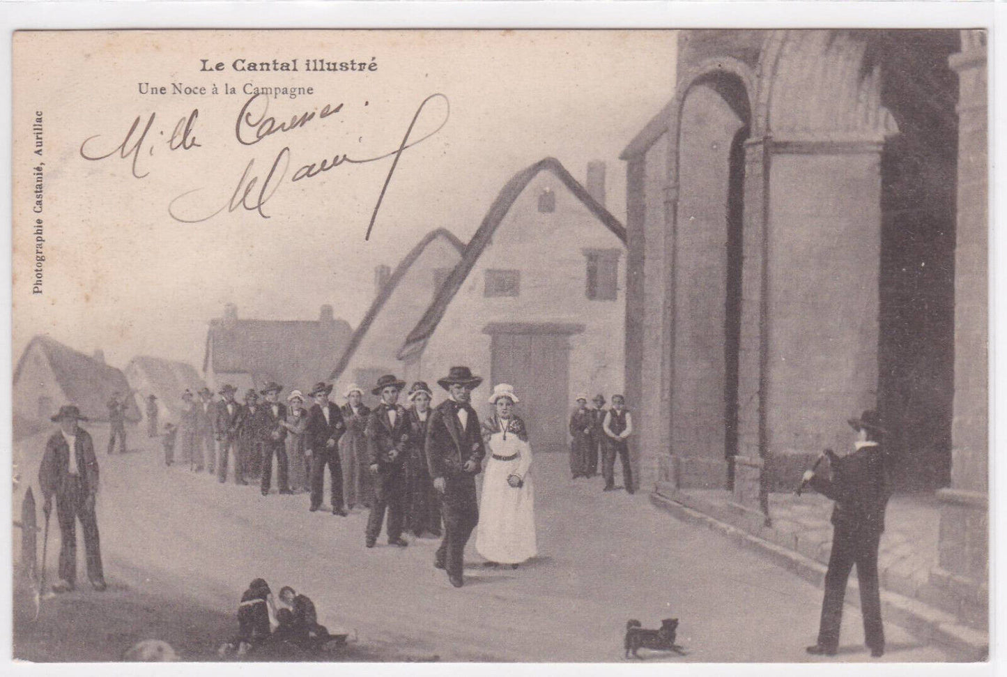 OLD POSTCARD CPA CANTAL ILLUSTRATES A WEDDING IN THE COUNTRYSIDE (1903)