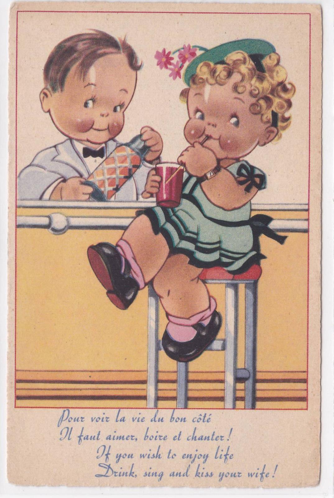 CARTE POSTALE ANCIENNE CPA ILLUSTRATION BAR COCKTAILS ENFANTS