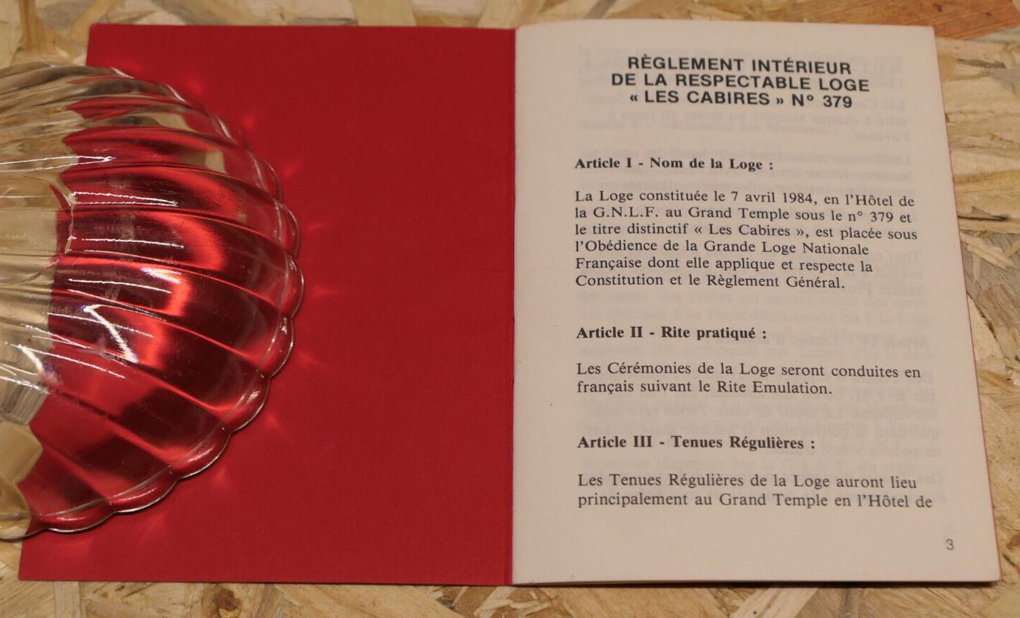 FRANC-MACONNERIE LOGE LES CABIRES N°379 REGLEMENT INTERIEUR 1984