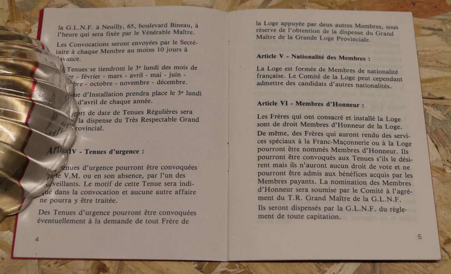 FRANC-MACONNERIE LOGE LES CABIRES N°379 REGLEMENT INTERIEUR 1984