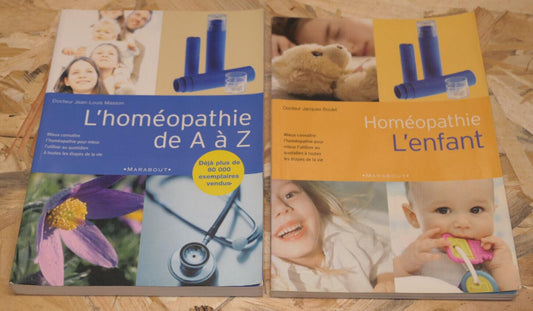 HOMEOPATHIE / LOT DE 2 LIVRES MARABOUT / CONSEILS PRATIQUES SANTE ENFANCE