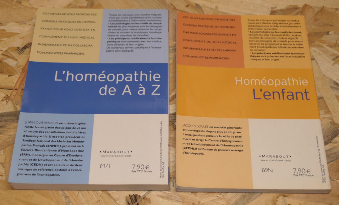HOMEOPATHIE / LOT DE 2 LIVRES MARABOUT / CONSEILS PRATIQUES SANTE ENFANCE