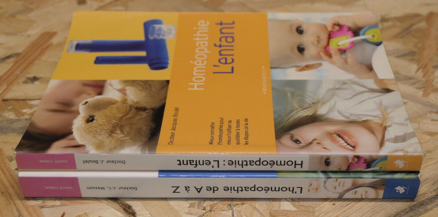 HOMEOPATHIE / LOT DE 2 LIVRES MARABOUT / CONSEILS PRATIQUES SANTE ENFANCE