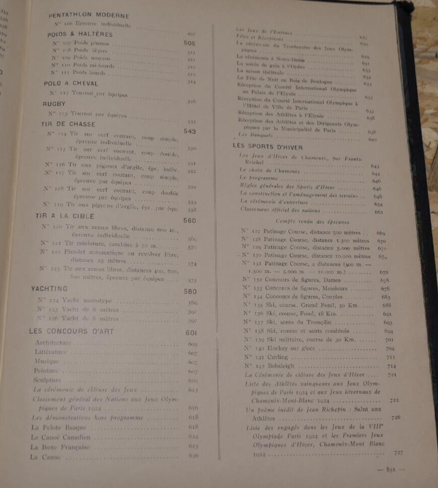 VIIIe OLYMPIADE JO PARIS 1924 RAPPORT OFFICIEL COMITE OLYMPIQUE FRANCAIS SPORT