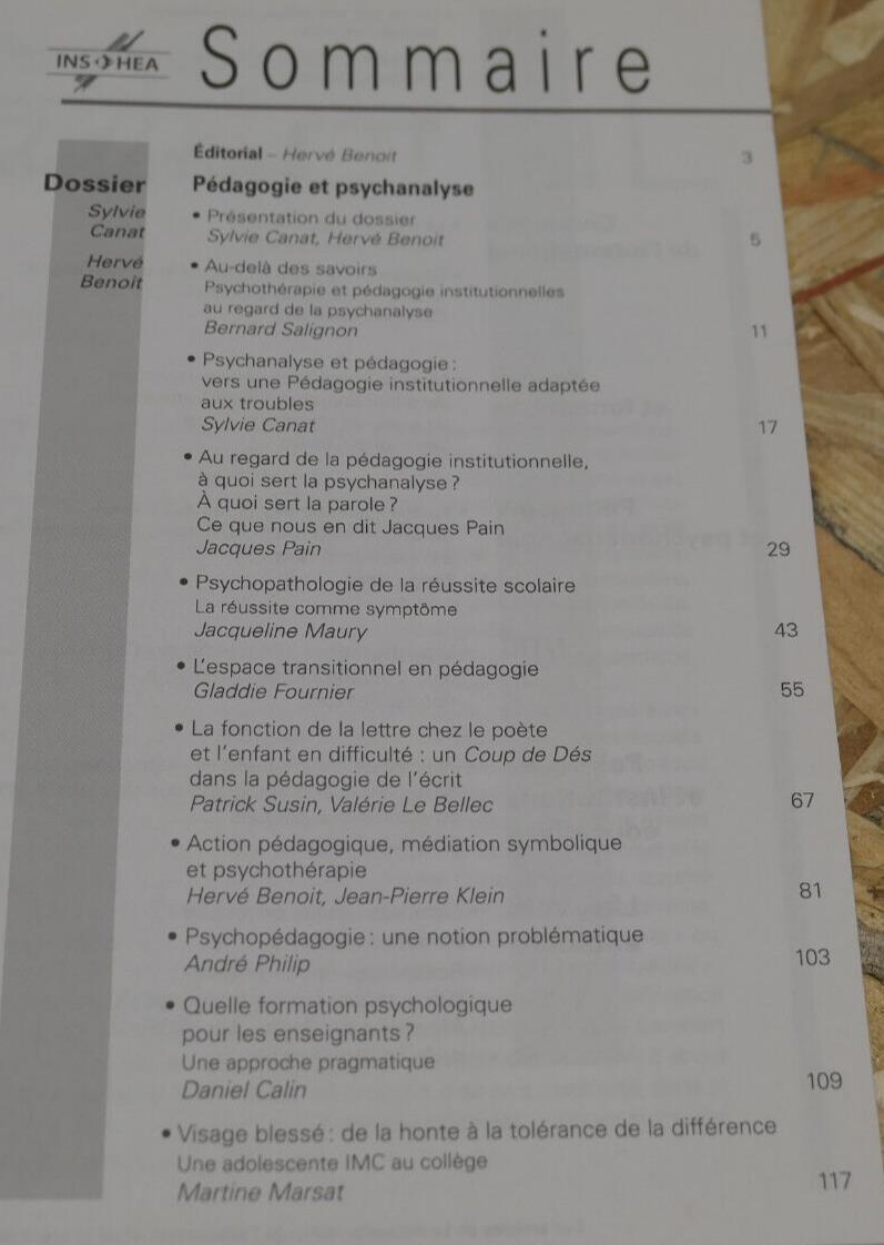 PEDAGOGIE ET PSYCHANALYSE REVUE DE L'ADAPTATION ET DE LA SCOLARISATION 2011 N°54