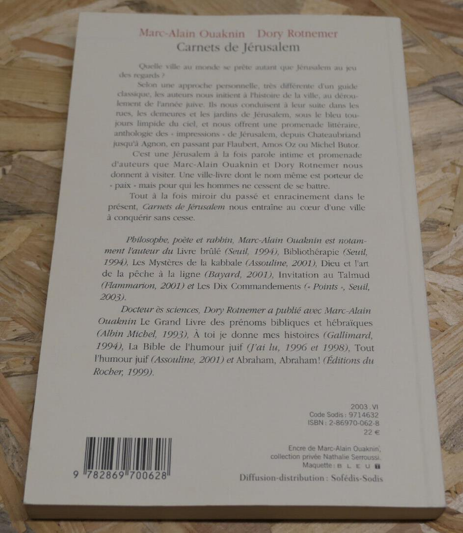 CARNETS DE JERUSALEM / MARC-ALAIN OUAKNIN / DORY ROTNEMER / 2003