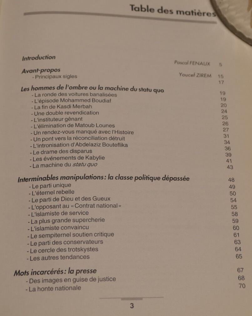 ALGERIE LA GUERRE DES OMBRES / YOUCEF ZIREM / GRIP 2002