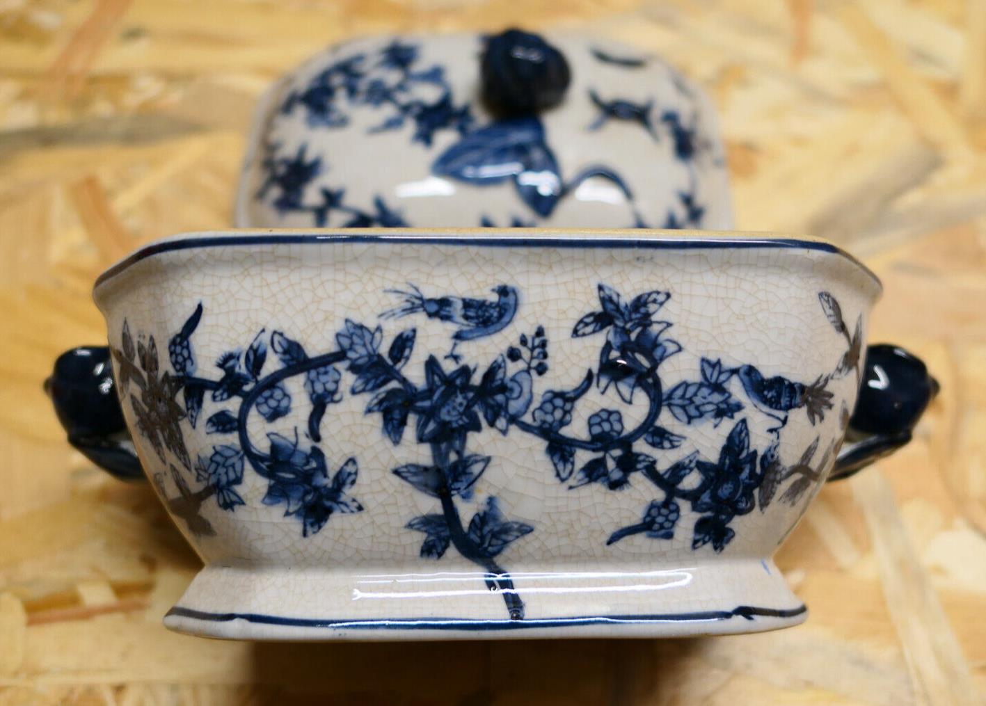 Ancienne Terrine En Faïence Bleue Asiatique Asie Chine Tsaï Époque À Identifier