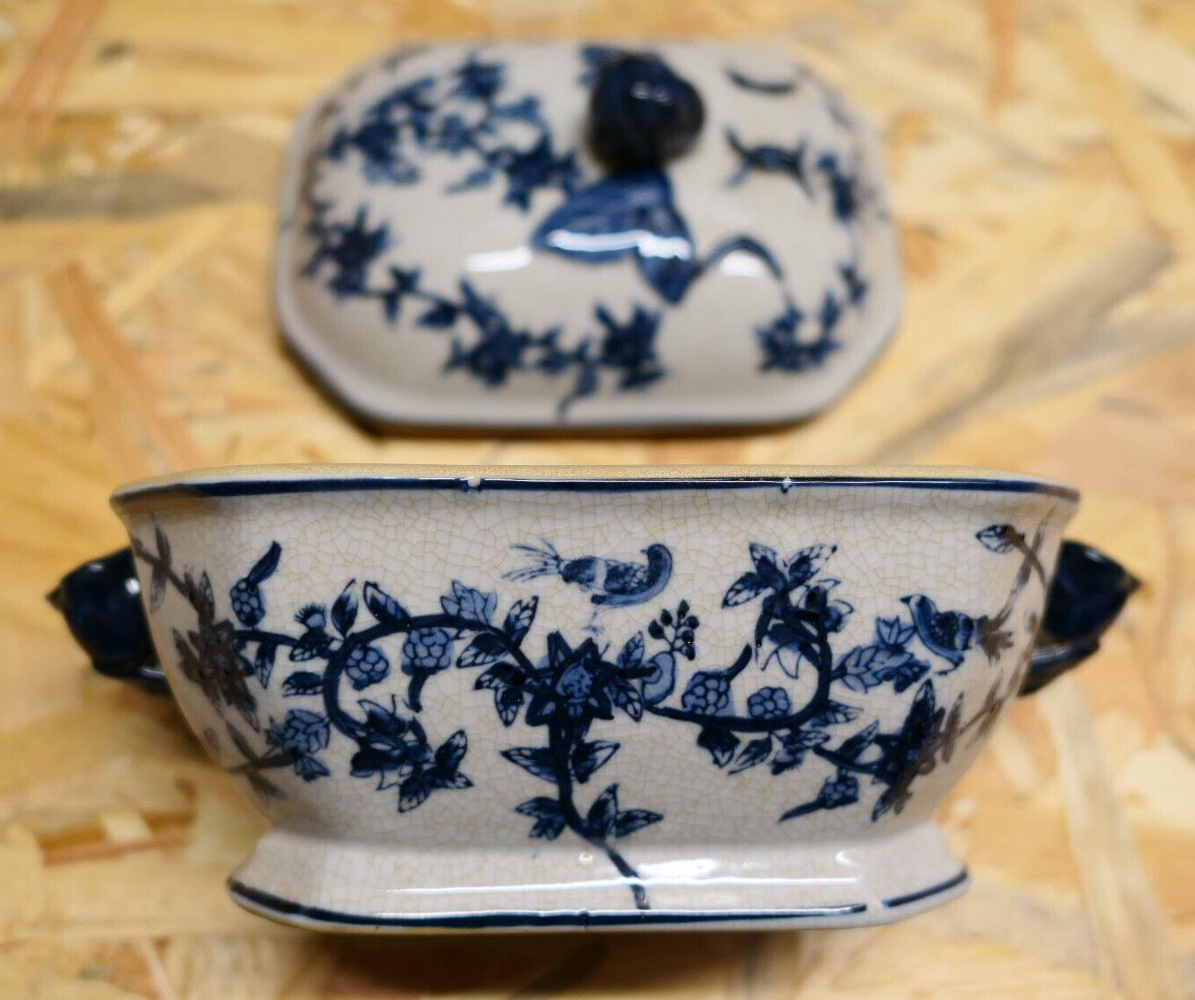 Ancienne Terrine En Faïence Bleue Asiatique Asie Chine Tsaï Époque À Identifier