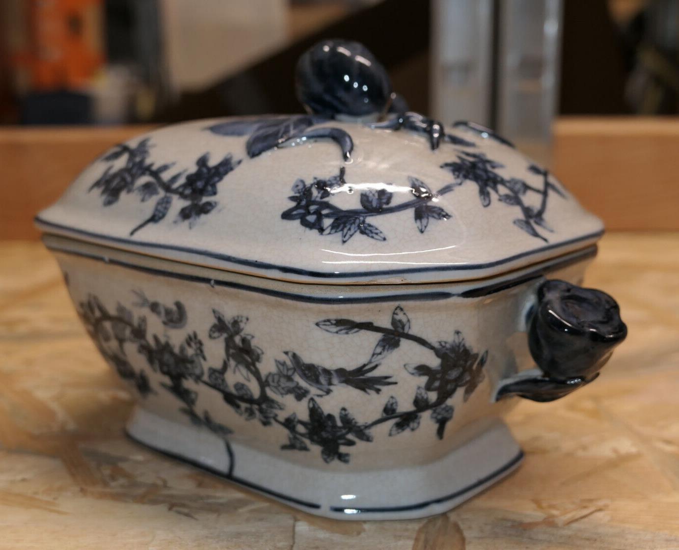 Ancienne Terrine En Faïence Bleue Asiatique Asie Chine Tsaï Époque À Identifier