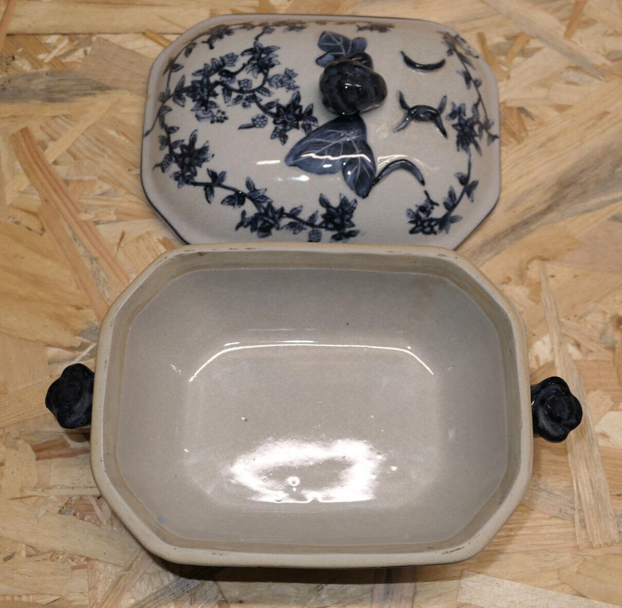 Ancienne Terrine En Faïence Bleue Asiatique Asie Chine Tsaï Époque À Identifier