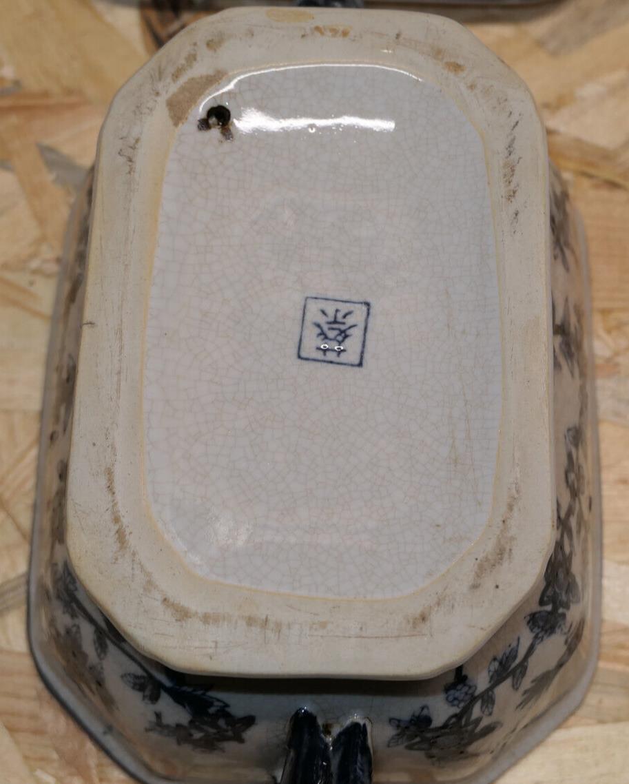 Ancienne Terrine En Faïence Bleue Asiatique Asie Chine Tsaï Époque À Identifier
