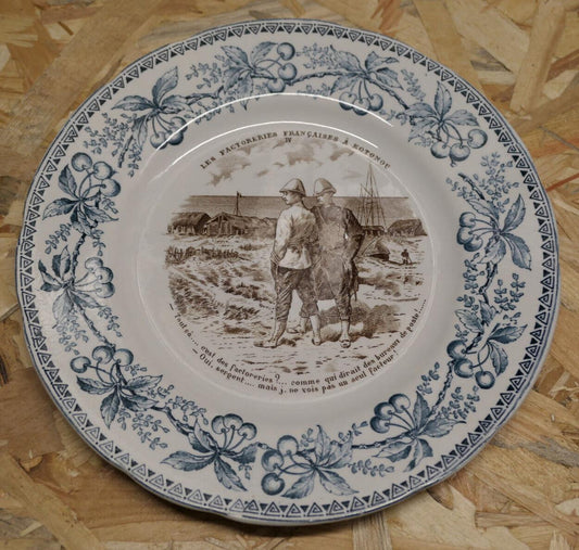 Ancienne Assiette Parlante Décorative Terre De Fer H.B & Cie Fin XIXème Siècle