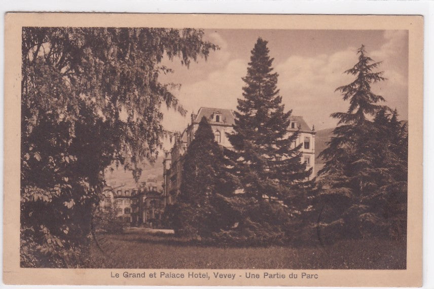Old Postcard CPA Switzerland - The Grand Et Palace Hotel, Vevey - Part of the Park