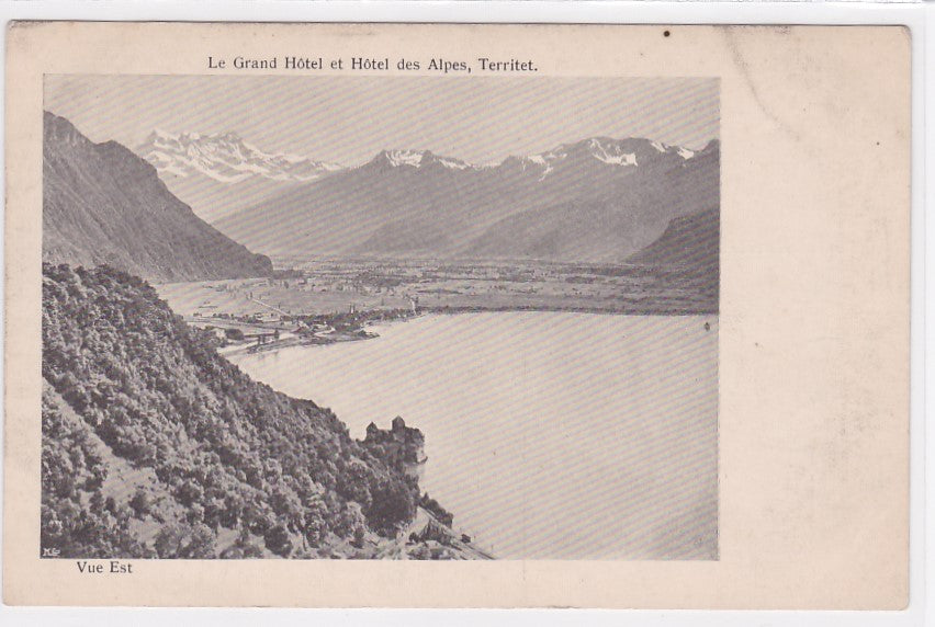 Old Postcard CPA The Grand Hotel and Hotel Des Alpes, Territet - East View