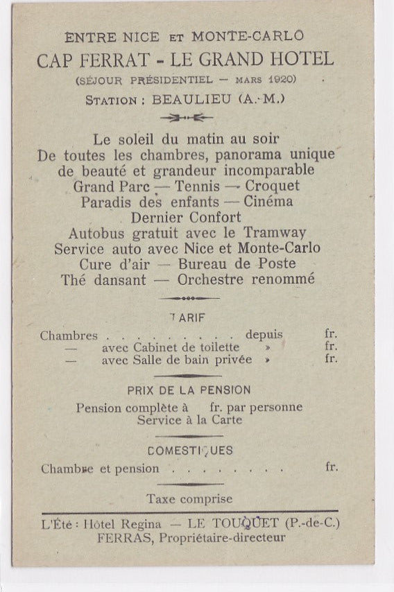 Carte Postale Ancienne CPA 06 - Grand Hôtel Du Cap Ferrat (Près Nice) - Panorama