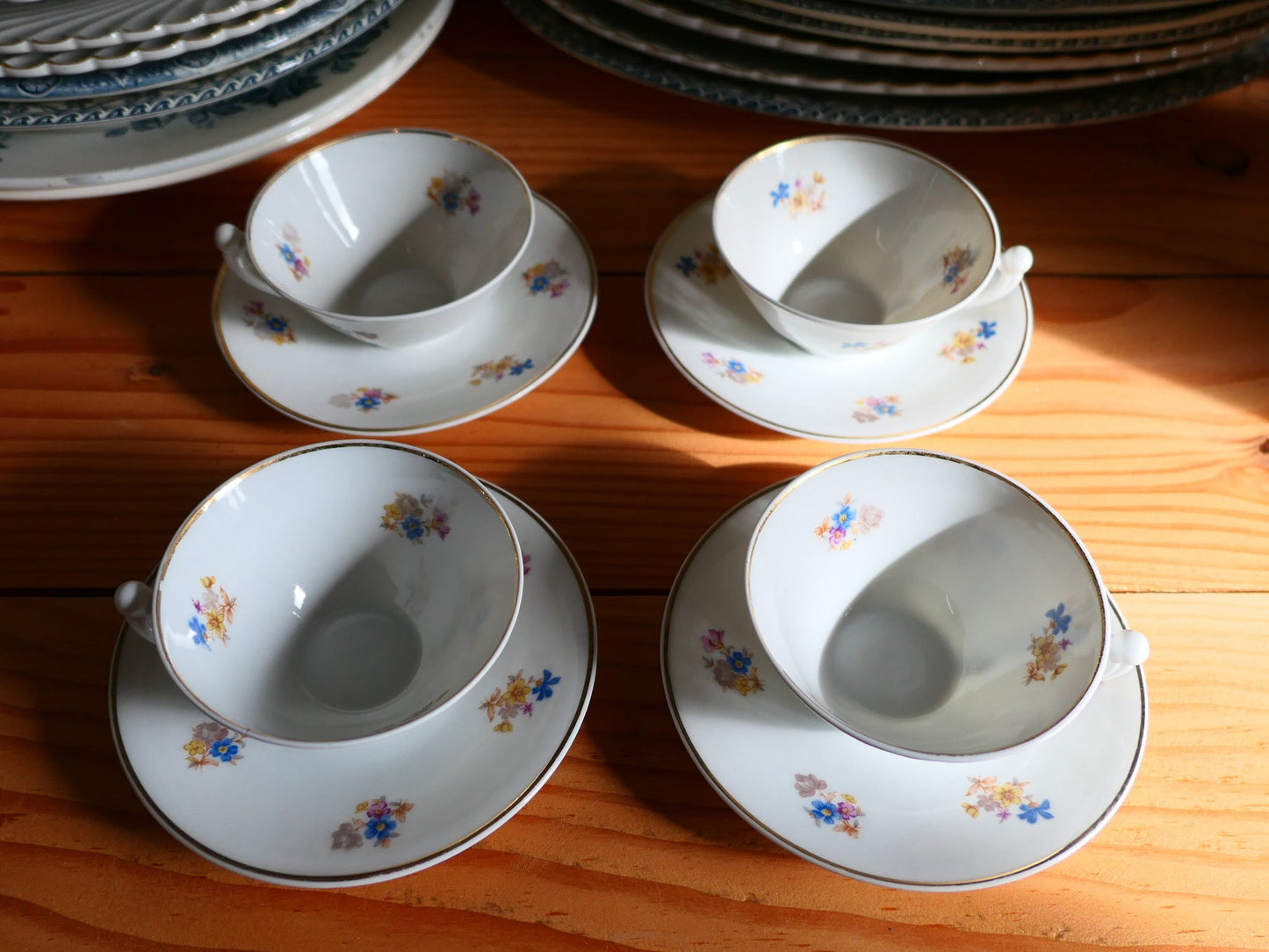 Porcelaine De Limoges - Art-Déco - Lucien Michelaud - Ensemble De 4 Tasses À Thé & Soucoupes