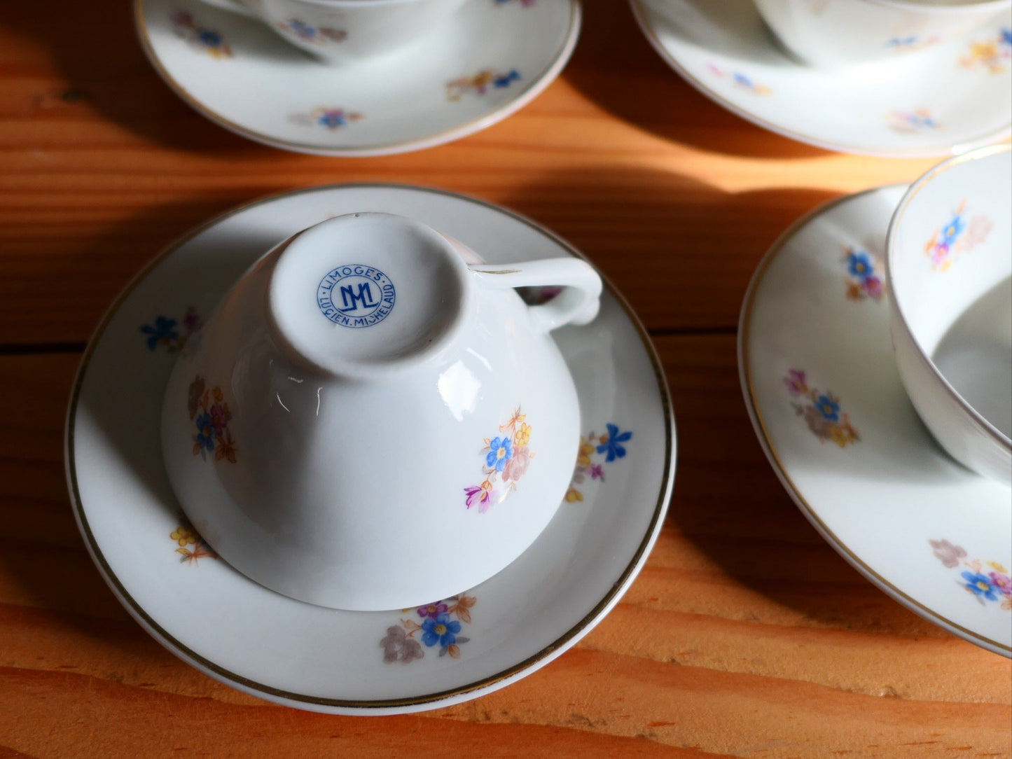 Porcelaine De Limoges - Art-Déco - Lucien Michelaud - Ensemble De 4 Tasses À Thé & Soucoupes