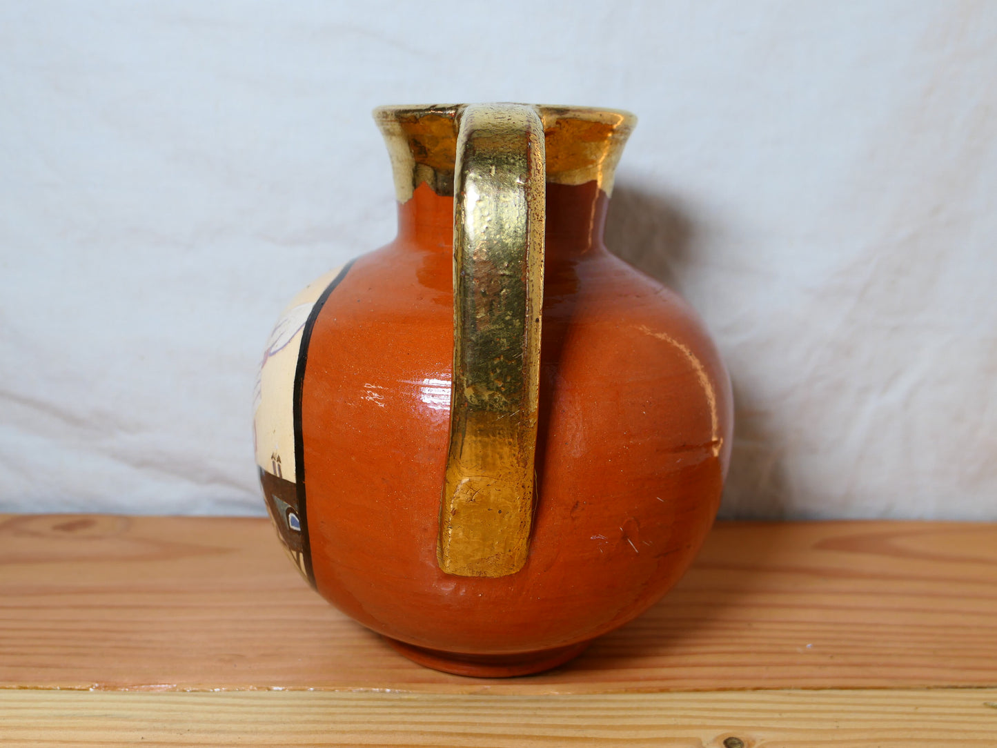 Ancien Vase En Terre Cuite À Oreilles Bavent Tuilerie Normande Signature TN Époque Art-Déco Femme Normande Avec Coiffe Traditionnelle