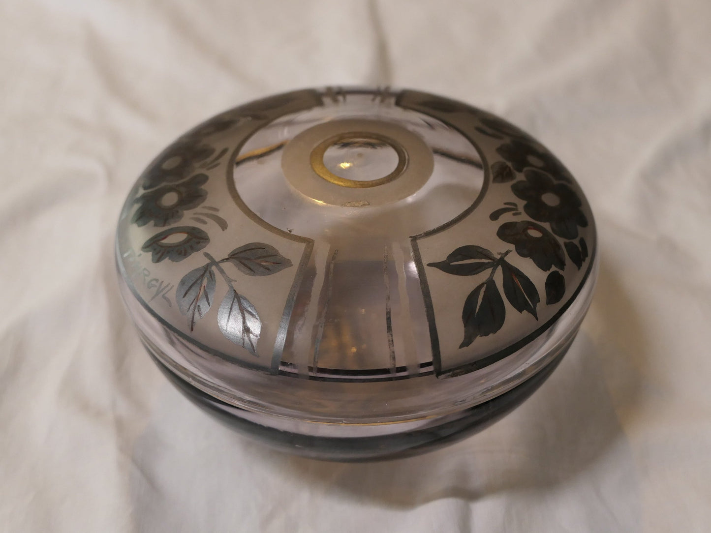 Ancienne Boîte Bonbonnière En Verre Signée D'ARGYL