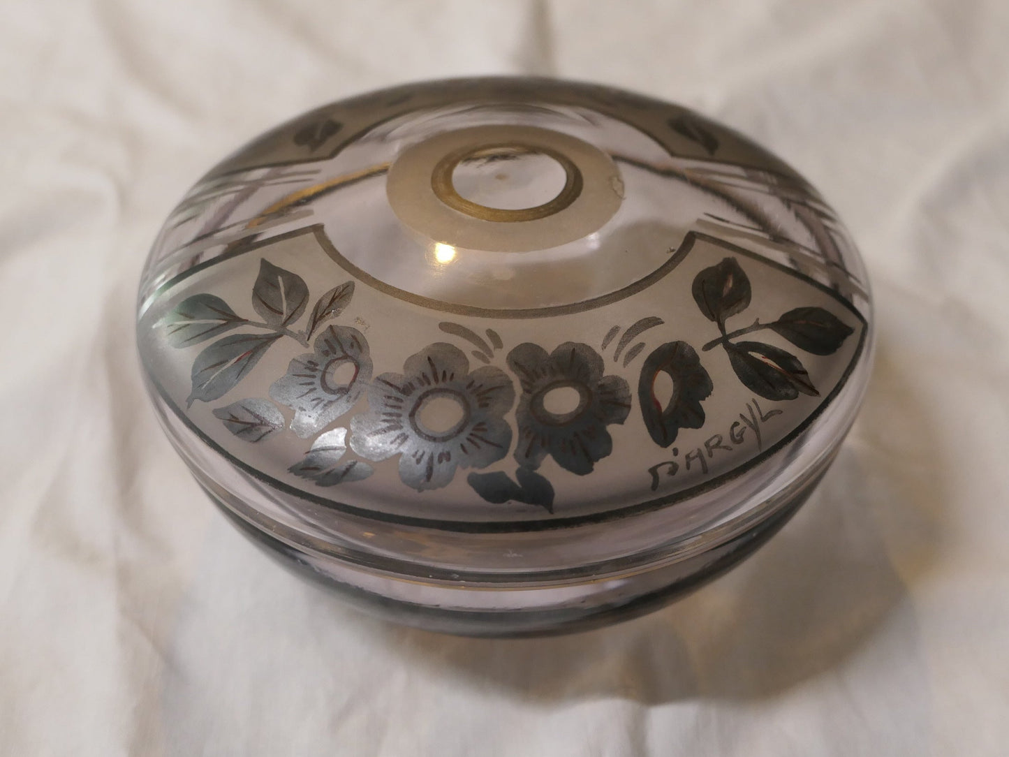 Ancienne Boîte Bonbonnière En Verre Signée D'ARGYL