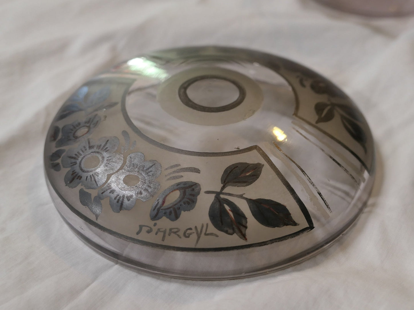 Ancienne Boîte Bonbonnière En Verre Signée D'ARGYL