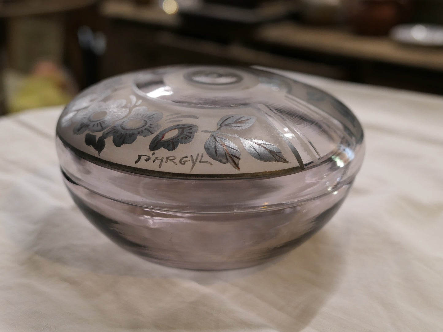 Ancienne Boîte Bonbonnière En Verre Signée D'ARGYL