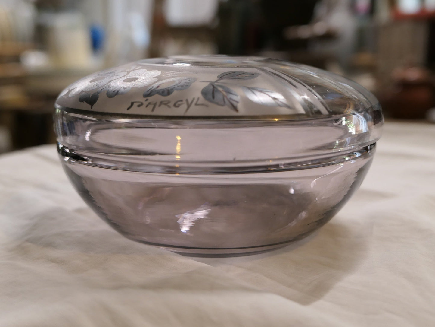 Ancienne Boîte Bonbonnière En Verre Signée D'ARGYL