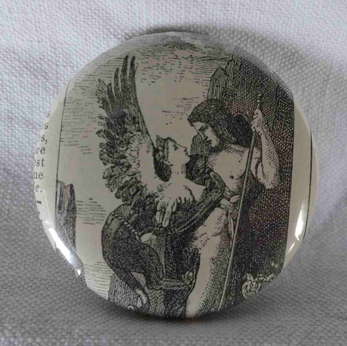 Oedipe Et Le Sphinx - Badge Encyclopédique Original - Gravure Ancienne