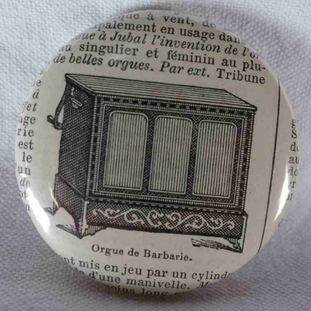 Barrel Organ - Original Encyclopedic Badge - Antique Engraving
