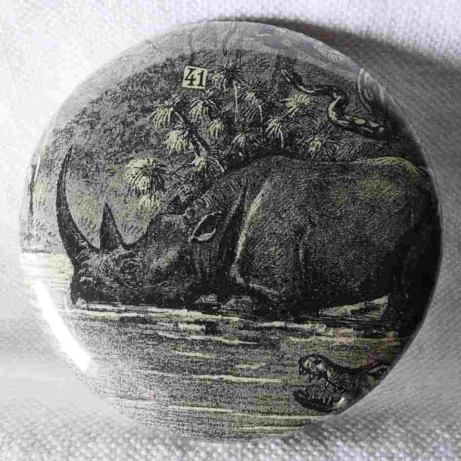 Rhinocéros - Badge Encyclopédique Original - Ancienne Gravure