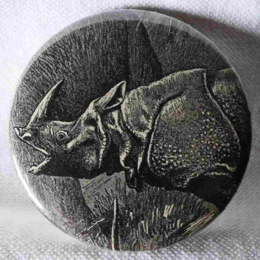 Rhinocéros - Badge Encyclopédique Original - Ancienne Gravure