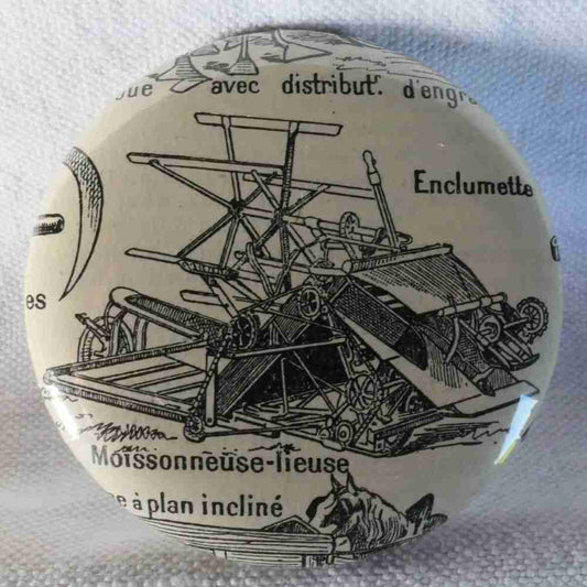 Moissonneuse-Lieuse - Badge Encyclopédique Original - Ancienne Gravure