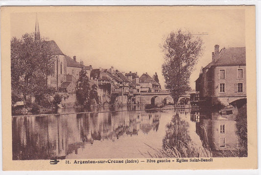 Carte Postale Ancienne CPA Argenton-Sur-Creuse - Rive Gauche Église Saint-Benoit