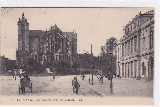 Carte Postale Ancienne CPA 72 Le Mans - Le Théâtre Et La Cathédrale