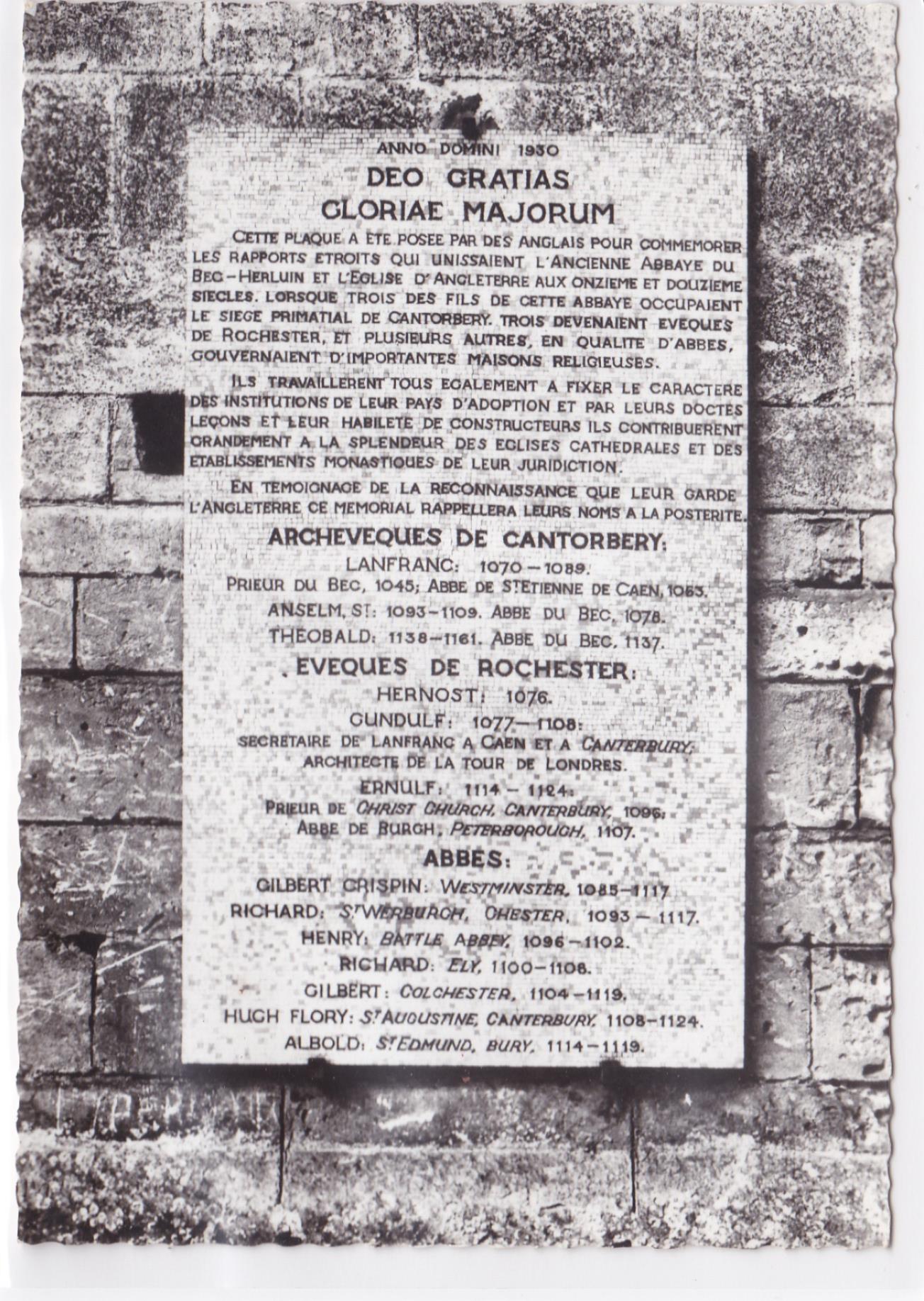 Carte Postale CPSM 27 Abbaye Notre-Dame-Du-Bec Plaque Sur La Tour Saint-Nicolas